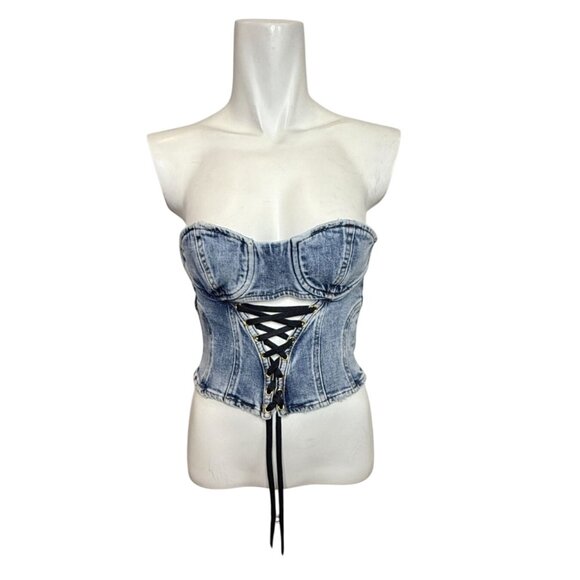 Retrofete Blue Denim Corset Top NWT - Size S - Picture 9 of 9